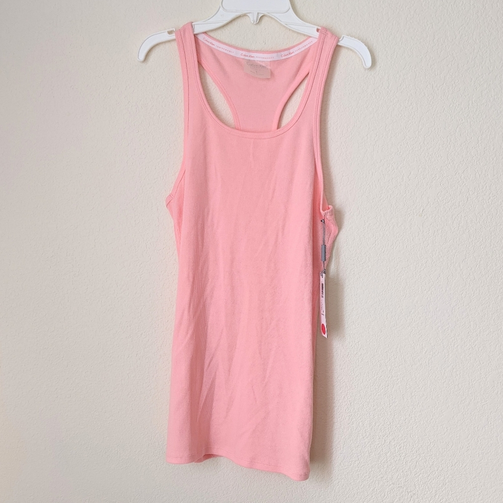Calvin Klein Performance Quick Dry Ribbed Racerback Tank Top Hib Hibiscus L NWT